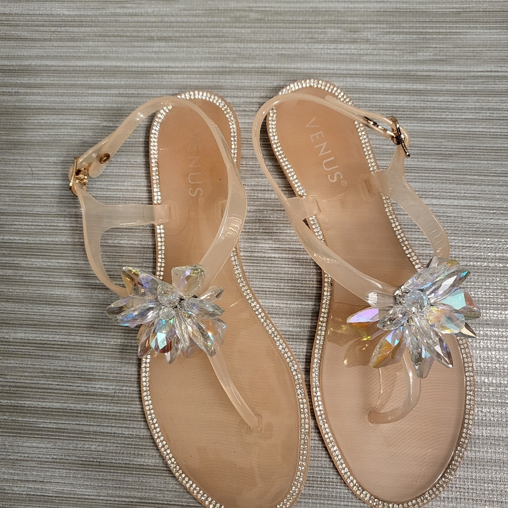 Peach Rhinestone Sandals - Picture 2 of 9